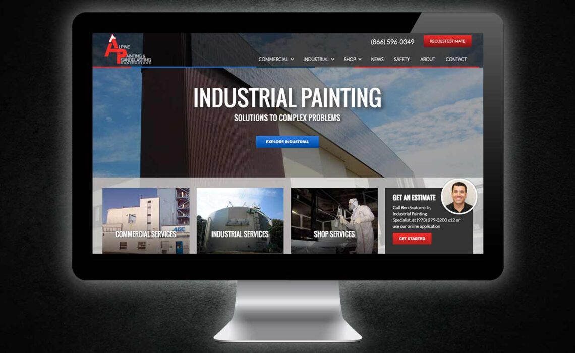Illustration of a paint contractor website showing an deep project portfolio