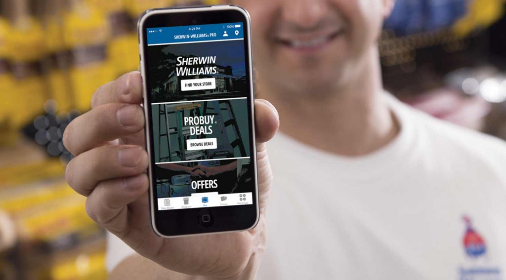 contractor showing off the newly redesigned sherwin williams pro app