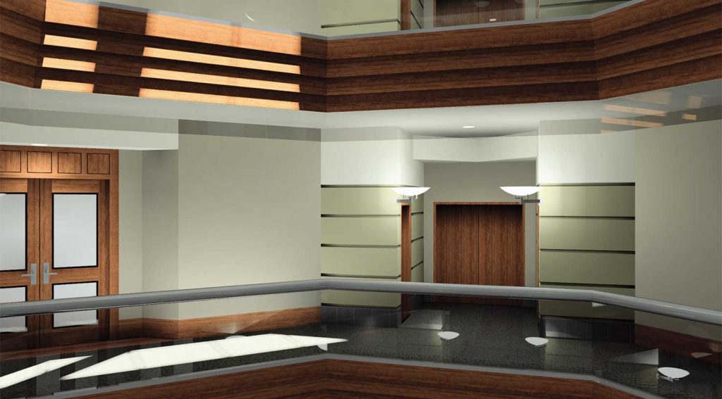 architectural rendering of a LEED certified commercial office interior