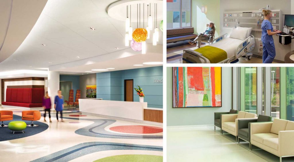Trending healthcare colors feature natural-looking colors like blues and pops of citrus tones