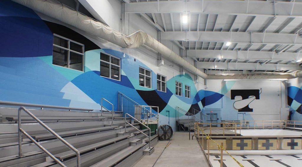 colorfully painted pool walls at Tennessee High School