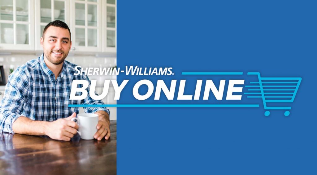 Sherwin-Williams Buy Online logo with photo of Justin Gripka of Gripka Paint Company
