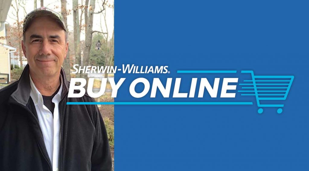 Roy Parker, founder of Paint It Right, with the Sherwin-Williams Buy Online logo