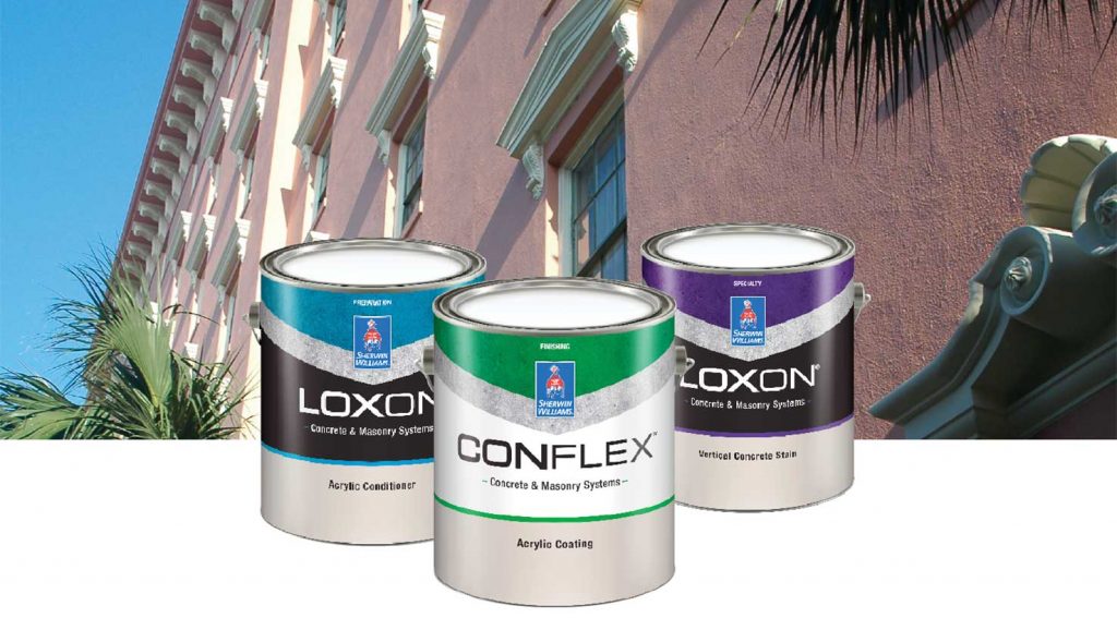 3 cans of Sherwin-Williams masonry paint showing new color coded labels