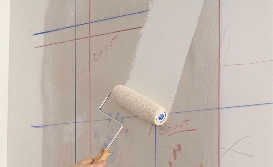 Using a roller and primer to cover marks on a wall