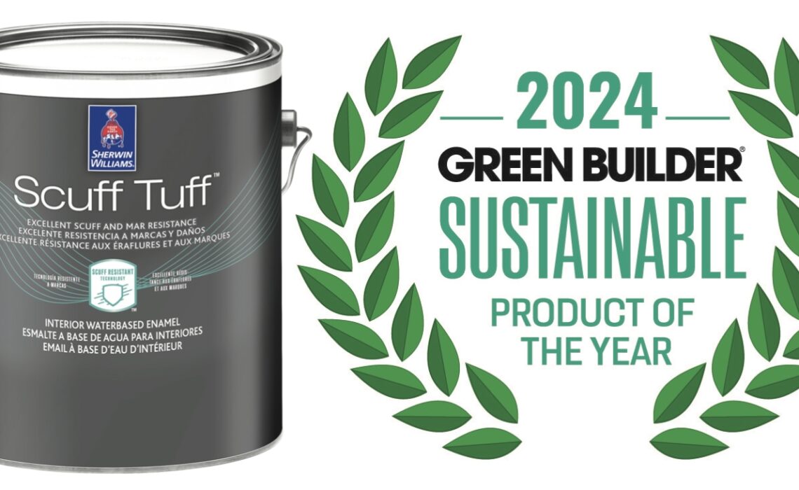 Composite image of Scuff Tuff paint and Sustainable Product of the Year award