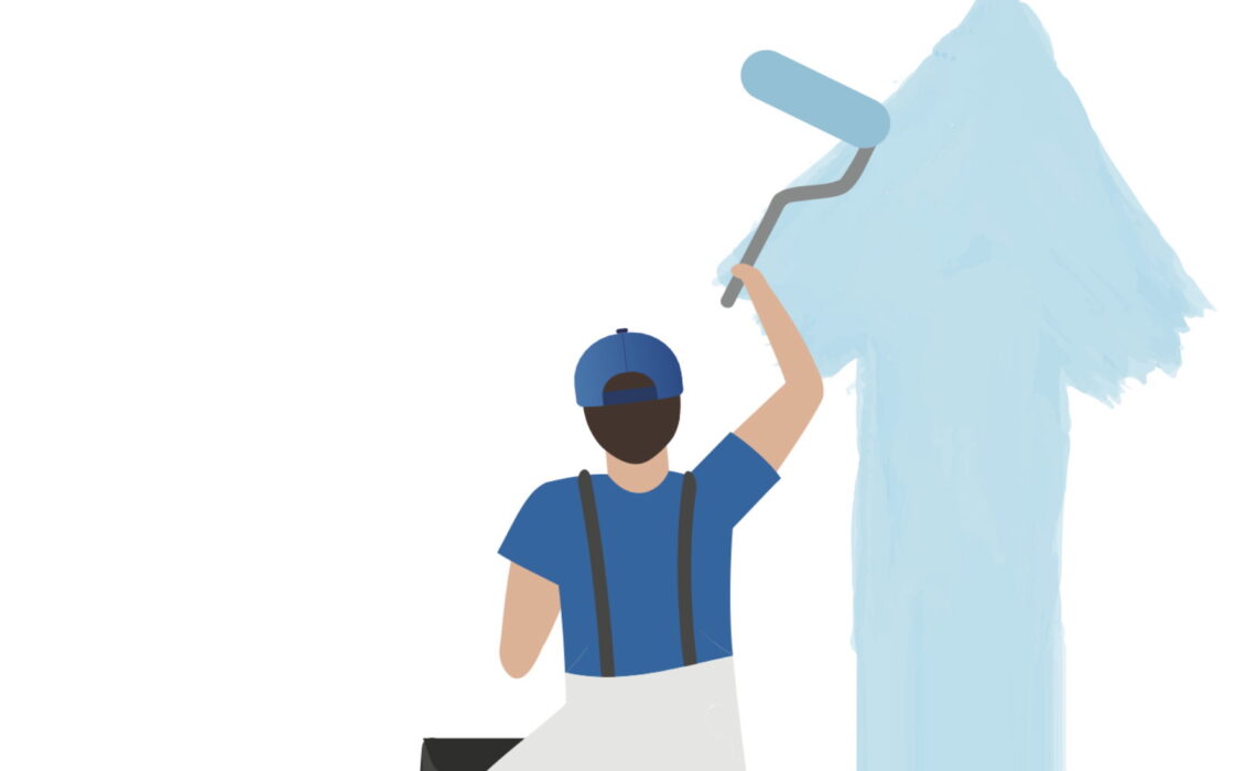 Illustration of painter rolling an arrow pointing upward
